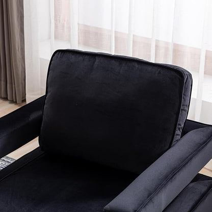 Modern Accent Chair, Velvet Upholstered Side Chair with Backrest, Comfy Armchair Side Chair with Golden Metal Base for Living Room Reception Room, 1PC, Black