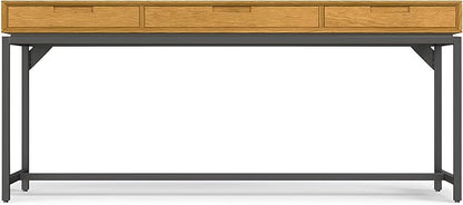 SIMPLIHOME Banting Desk - 72-Inch Wide Solid Oak Veneer and Metal Writing Desk in Oak, Modern Industrial Home Office Computer Table for Study with 2 Drawers and Flip-Down Keyboard Tray