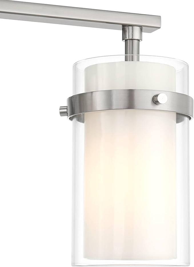 Possini Euro Design Kazran Modern Wall Light Brushed Nickel Slender Hardwire 21 1/4" 3-Light Fixture Frosted White Glass Shade for Bedroom Bathroom Bedside Vanity Living Room Mirror Hallway Dining