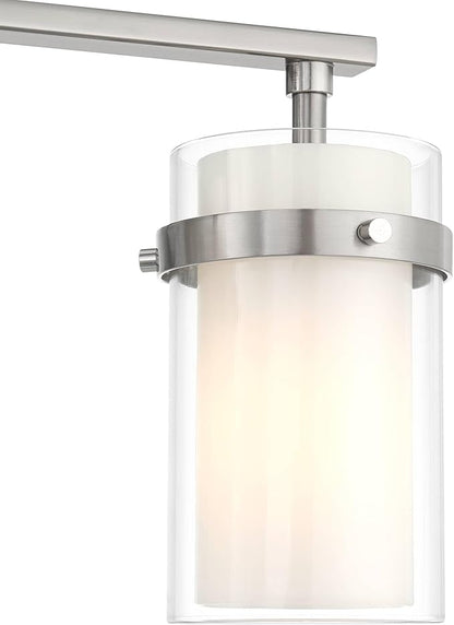 Possini Euro Design Kazran Modern Wall Light Brushed Nickel Slender Hardwire 21 1/4" 3-Light Fixture Frosted White Glass Shade for Bedroom Bathroom Bedside Vanity Living Room Mirror Hallway Dining