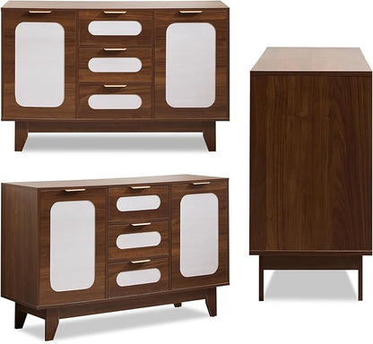 CANMOV Buffet Cabinet with Storage, 47" Sideboard Cabinet with 3 Drawers & 2 Doors, Modern Wood Coffee Bar Sideboard for Kitchen, Dining&LivingRoom, Walnut (Walnut)