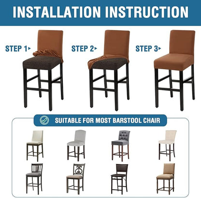 H.VERSAILTEX 100% Waterproof Bar Stool Cover Stretch Counter Stool Pub Chair Slipcover for Dining Room Removable Soft Thick Solid Fleece Fabric Bar Stool Slipcovers Set of 2, Camel