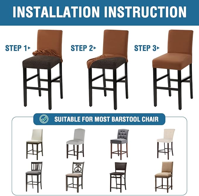 H.VERSAILTEX 100% Waterproof Bar Stool Cover Stretch Counter Stool Pub Chair Slipcover for Dining Room Removable Soft Thick Solid Fleece Fabric Bar Stool Slipcovers Set of 4, Camel