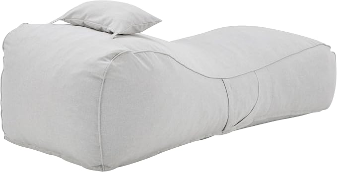 Christopher Knight Home Morton Outdoor Bean Bag Chair, Fabric Bean Bag Chair for Adults and Kids, Indoor/Outdoor Sun Lounger with Headrest, Patio Chaise Lounge Chair, Light Gray