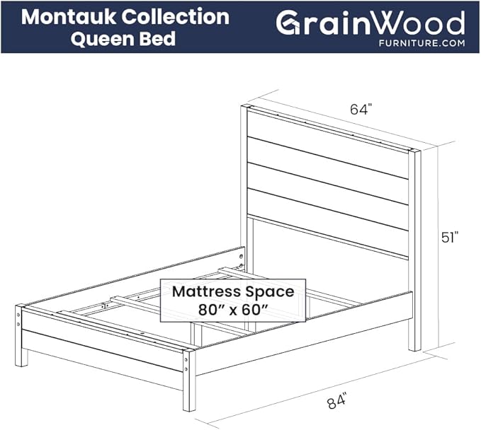 Grain Wood Furniture Montauk Solid Wood Bed, Queen Size, Rustic Walnut