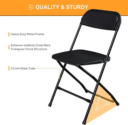 30 Pack Black Plastic Folding Chairs, Portable Party Chairs, Stackable Commercial Seats with Steel Frame for Home Office Wedding Party Indoor Outdoor Events Chairs, 350lbs Capacity
