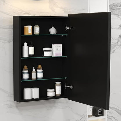 Black Medicine Cabinet Mirror, 17x30 Inch Bathroom Mirror with Storage and Adjustable Shelves, Recessed or Surface Wall Mount Medicine Cabinets for Bathroom,Tempered Glass