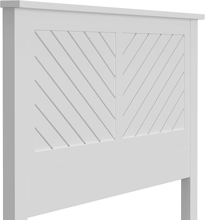 Serene Poplar Wood Queen Size Headboard in White, Modern Farmhouse Panel with Chevron Scoring, Casual Coastal Style, Easy Assembly, Quality Materials
