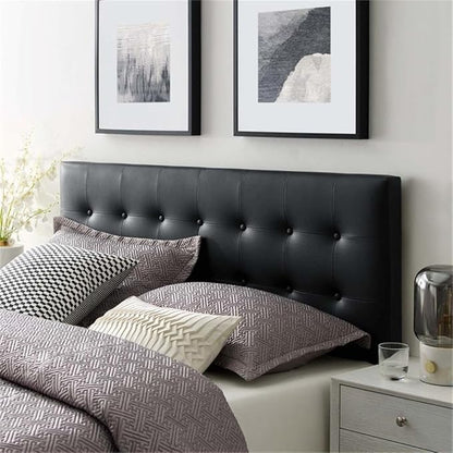 Hawthorne Collections Contemporary Tufted Button Faux Leather Upholstered Queen Headboard in Black
