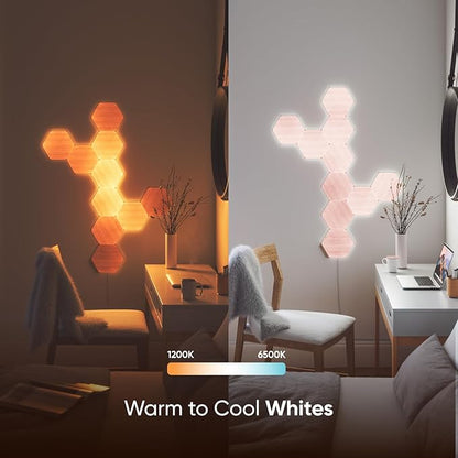 Nanoleaf Elements Wood Look Smart Wall Lights, Hexagon LED Wall Lights Work with Alexa Google Assistant, Home Wall Decor for Living Room with Music Sync, Ambient White 1500-4000K, Expansion 3 Panel