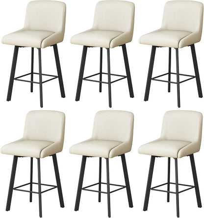 Swivel Bar Stools, 30''H Upholstered Barstools with Backs, Modern Counter Height Bar Stool Chairs for Kitchen Island, Metal Legs (Beige- Faux Leather, Set of 3-30" H)