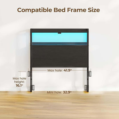 Rolanstar Headboard for Twin Size Bed with Storage, 60,000 DIY Color of LED Light, Head Board with USB & Type C Port, Height Adjustable, Black Cabeceras de Cama Comfortable Modern, Wood