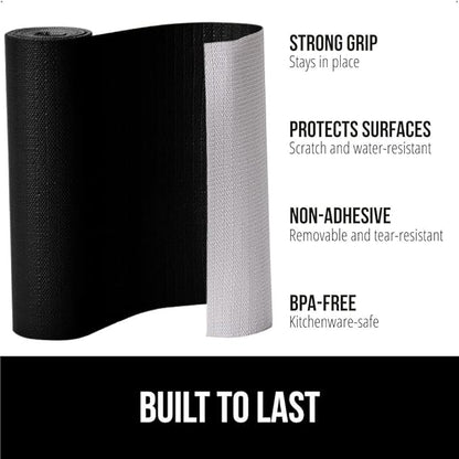 GORILLA GRIP Slip Resistant Drawer and Shelf Liner 2 Pack, Non Adhesive Water Resistant, Easy Clean and Trim, Smooth Surface Liners for Kitchen Cabinet, Shelves, Drawers, Pantry, 12 in x 10 FT, Black