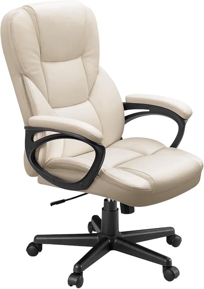 Furmax Office Executive Chair High Back Adjustable Managerial Home Desk Chair, Swivel Computer PU Leather Chair with Lumbar Support (Beige)