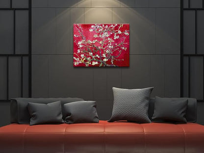 Wieco Art Large Red Almond Blossom Tree Vincent Van Gogh Paintings Reproduction Canvas Prints Wall Art for Home Decor and Wall Decor Classical Flowers Pictures Artwork