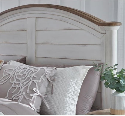 American Woodcrafters Meadowbrook White-Washed Wood Farmhouse Queen Size Arched Panel Headboard