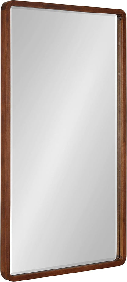 Kate and Laurel McLean Modern Wood Framed Rounded Rectangle Wall Mirror; 20 x 36; Walnut Brown; Decorative Round Rectangular Mirror for Contemporary Wall Decor