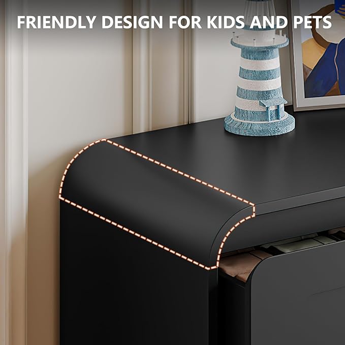6 Drawer Dresser with Extendable Table, L-Shaped Desk & Vanity Combo, 47" Wood Dresser & Chest of Drawers, Modern Closet Clothes Storage Dressers Organizer for Bedroom Living Room Hallway, Black