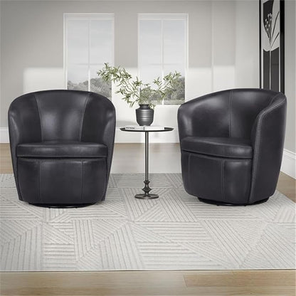 Pemberly Row Vintage Onyx Italian Leather Swivel Club Chair 2 Pack