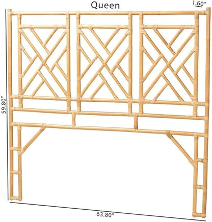 Pemberly Row Bohemian Natural Rattan Queen Size Standalone Headboard