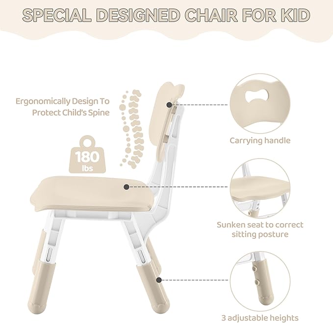 Kids Study Table and Chairs Set, Height Adjustable Toddler Table and Chair Set for Kids Ages 3-8, 31.5" L x 23.6" W Graffiti Desktop Plastic Children Art Table with 2 Seats, Burlywood