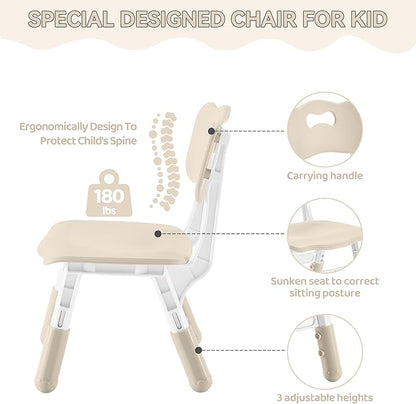 Kids Study Table and Chairs Set, Height Adjustable Toddler Table and Chair Set for Kids Ages 3-8, 31.5" L x 23.6" W Graffiti Desktop Plastic Children Art Table with 2 Seats, Burlywood