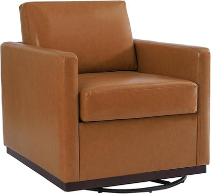 UIXE Faux Leather Swivel Accent Chair, Upholstered Armchair Comfy Club Chair for Living Room, Mid Century Modern Arm Chair Single Sofa Nook Bedroom Side Reading Seat - Light Brown