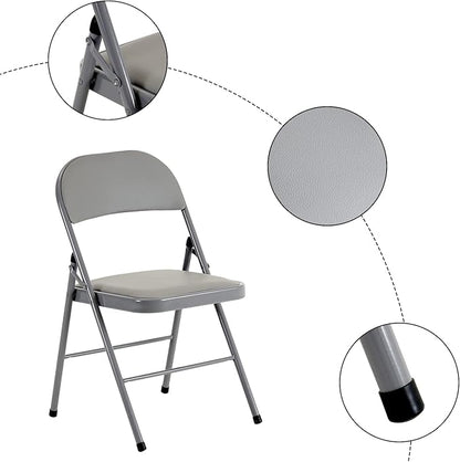 6 Pack Grey Folding Chairs with Padded Seats, Portable Stackable Foldable Chairs for Indoor and Outdoor, Commercial Seat with Metal Frame for Events Office Wedding, 330lbs Capacity
