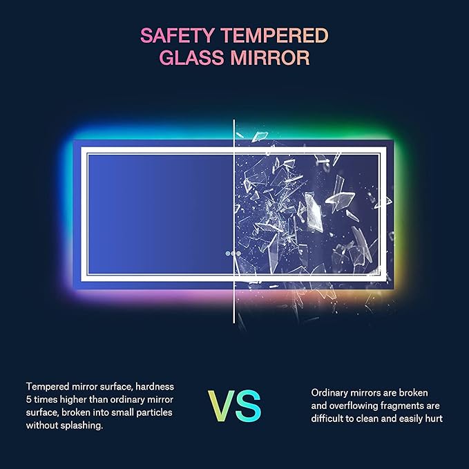 48x30 Inch RGB LED Bathroom Mirror with Lights, Color Changing RGB Backlit LED Mirror for Bathroom,Lighted Vanity Mirrors for Bathroom Wall, Dimmable, Anti-Fog (RGB Backlit+Front-Lit)