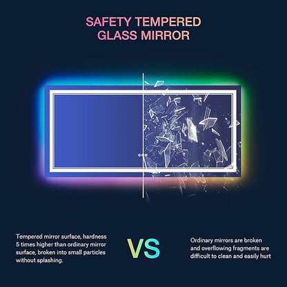 60x28 Inch LED Bathroom Mirror with Lights, RGB Color Changing Lighted Mirrors for Bathroom Wall, Dimmable, Anti-Fog,Large LED Mirror for Bathroom (RGB Multicolor Backlit+Front-Lit)