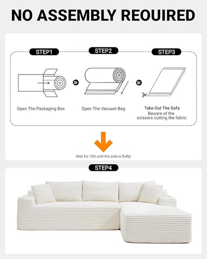 108 Inch Cloud Sectional Couch,Modern Modular Sectional Sofa with Deep Seat,Corduroy Boneless Couches with L-Shape Chaise for Living Room,No Assembly Required (Beige, Right Facing Chaise)