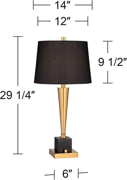 Possini Euro Design Wayne Modern Table Lamps 29 1/4" Tall Set of 2 with USB Charging Port Brass Gold Black Tapered Drum Shade for Bedroom Living Room Nightstand Bedside Night Stand Office Kids Room