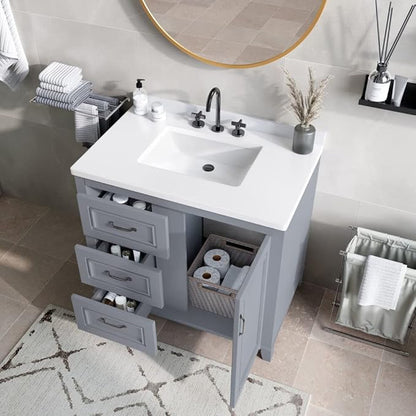 Hanover Ambridge 36'' Vanity Cabinet with Sink Combo for Bathroom, Powder Room | Pre-Assembled Cabinet | 1 Door, 3 Drawers | Artificial Stone Countertop, Gray Cabinet