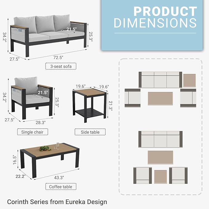 Corinth 2-Piece Aluminum Patio Conversation Set - Outdoor, Porch, Balcony, Yard, Gardern, All Weather, 1 Ergonomic Design 3 Seater Sofa and 1 Coffee Table, White