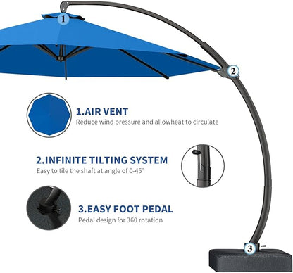 7 Piece Patio Dining Set with 11ft Patio Umbrella (Royal Blue), 7 Gray Outdoor HDPE Dining Set with 6 Chairs + 1 Large Table, for Market, Pool, Garden, Backyard, Deck