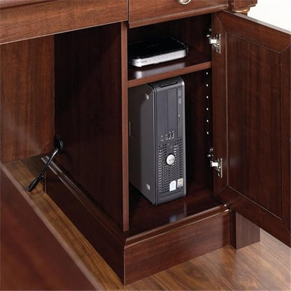 BOWERY HILL Classic Style L-Shaped Office Computer Desk in Cherry with File Drawer, CPU Tower,