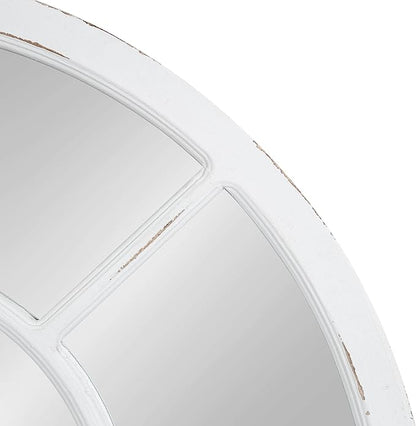 Kate and Laurel Boldmere Modern Farmhouse Wide Windowpane Arched Mirror; 30 x 29; White; Decorative Vintage Inspired Window Mirror for Farmhouse Wall Decor