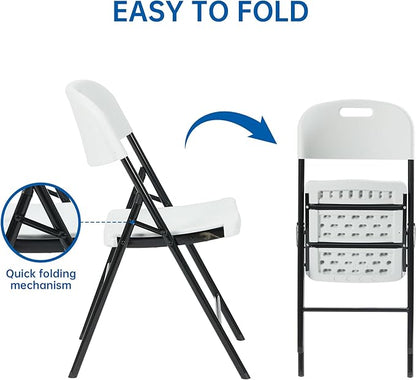 6 Pack Thicker 800 LBS White Folding Chairs, Commercial Grade Folding Chair, Foldable Chairs for Events