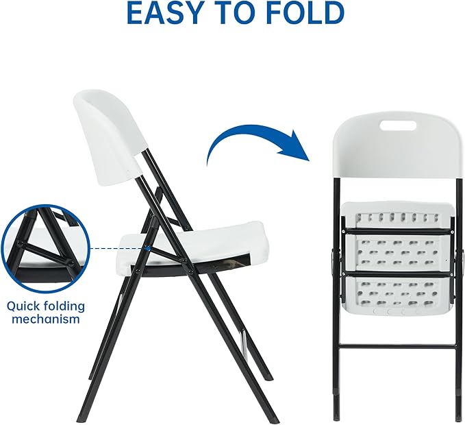 40 Pack Thicker 800 LBS White Folding Chairs, Commercial Grade Folding Chair, Foldable Chairs for Events