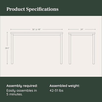Branch Daily Desk - Functional at Home Office Desk with Effortless Assembly, Timeless Design, Rounded Corners, and Built-in Cable Notch - 36” W x 28.5” H x 24” D - Woodgrain Work Table