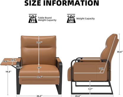 Upholstered Accent Chairs Set of 2, Modern Faux Leather Sofa Chairs with Foldable Side Tray Table & Storage Pocket, Small Accent Sofas for Living Room, Bedroom, Brown
