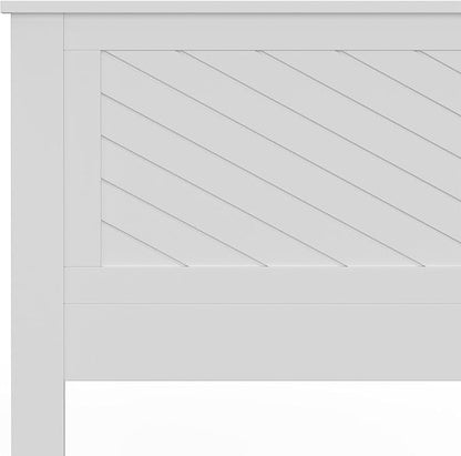 Serene Poplar Wood Queen Size Headboard in White, Modern Farmhouse Panel with Chevron Scoring, Casual Coastal Style, Easy Assembly, Quality Materials
