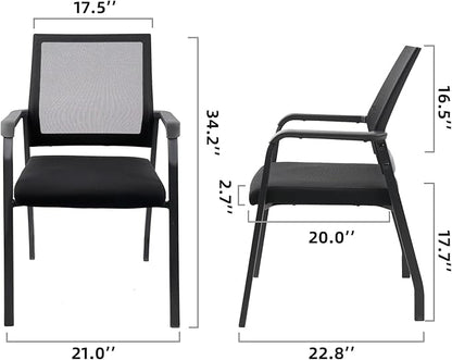 Ergonomic Mesh Guest Chair – No Wheels, Lumbar Support Design, Thick Cushion & Padded Arms – for Office Reception, School, Church Waiting Rooms, Lobby – Black 8PK