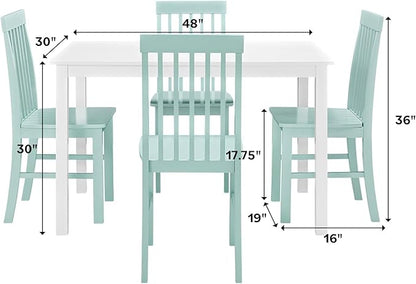Walker Edison 4 Person Modern Farmhouse Wood Small Dining Table Dining Room Kitchen Table Set 4 Chairs Set, 48 Inch, White and Grey