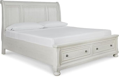 Signature Design by Ashley Robbinsdale Casual California King Sleigh Platform Bed with 2 Drawers, Foundation or Box Spring Not Needed, White