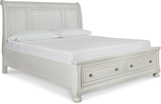 Signature Design by Ashley Robbinsdale Casual California King Sleigh Platform Bed with 2 Drawers, Foundation or Box Spring Not Needed, White