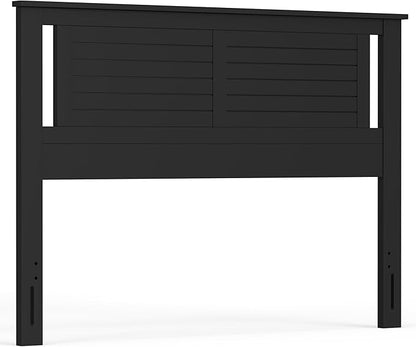 Serene Poplar Wood Queen Size Headboard in Black, Modern Farmhouse Panel with Horizontal Scoring, Casual Coastal Style, Easy Assembly, Quality Materials