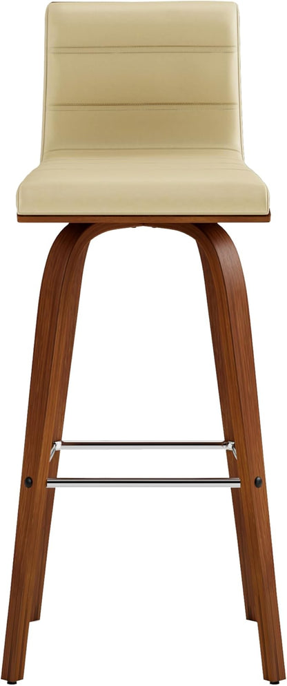 Armen Living Vienna 30" Swivel Bar Stool in Walnut Wood Finish with Cream Faux Leather - Set of 3