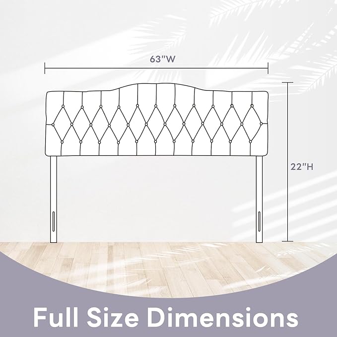 Upholstered Full Headboard, Button Diamond Tufted Headboard with Adjustable Height and Solid Wood Leg, Velvet Padded Headboards for Full Size Bed, Modern Head Board, White