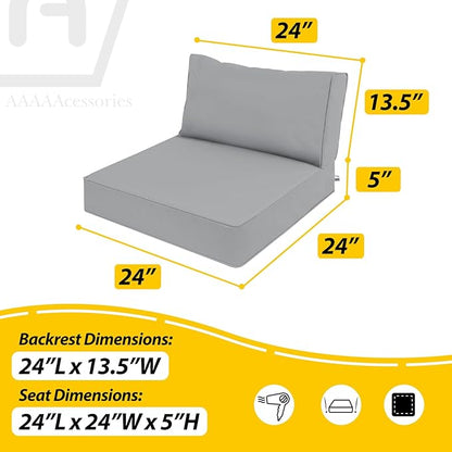 AAAAAcessories Outdoor Deep Seat Cushions, Waterproof, Fade-Resistant Patio Furniture Replacement Cushions, 24" x 24" x 5" + 24" x 13.5", Set of 4, Gray